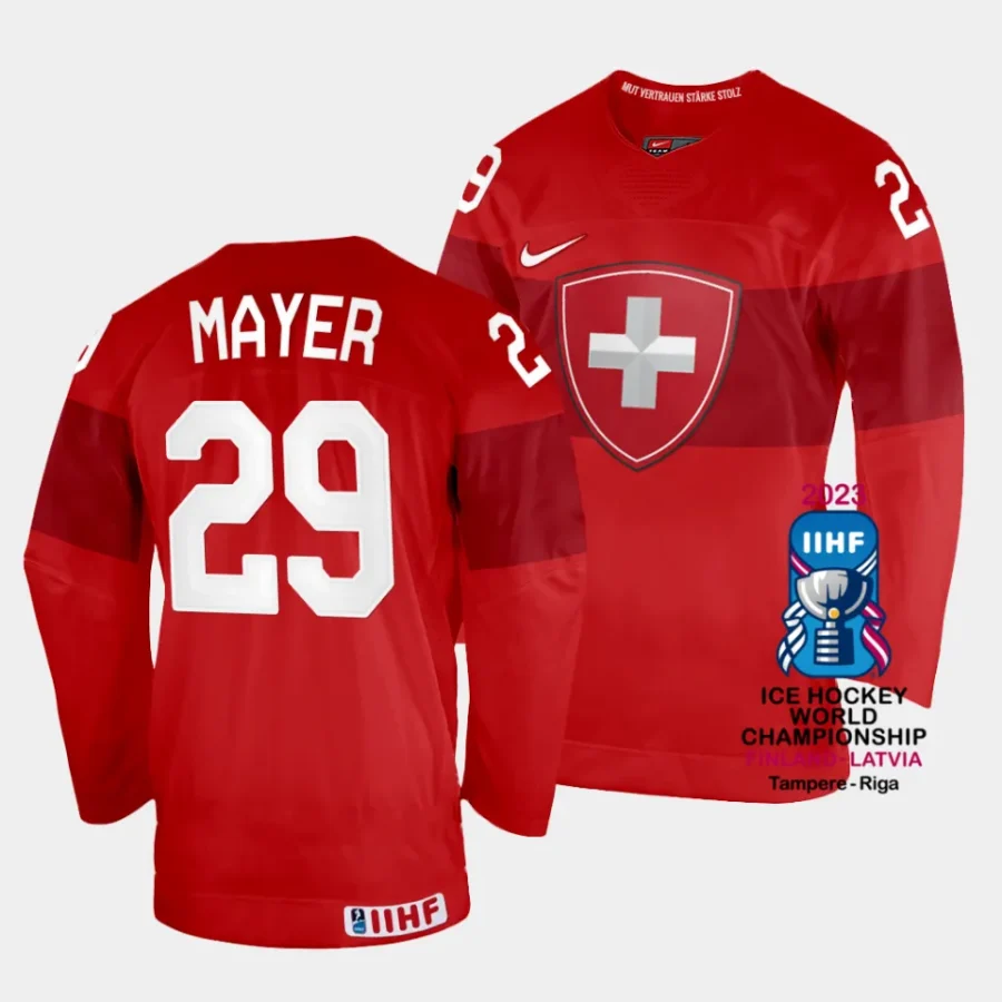 switzerland robert mayer 2023 iihf world championship red away jersey