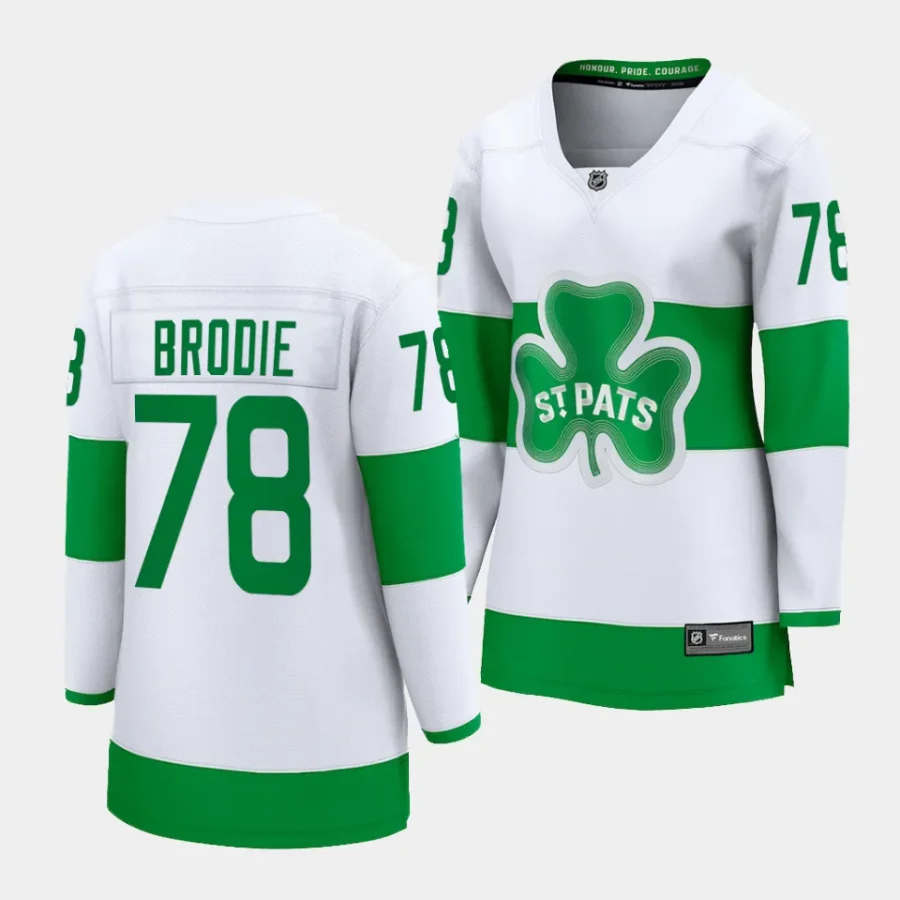 t.j. brodie maple leafs white 2024 st. patricks alternate premier womenjersey