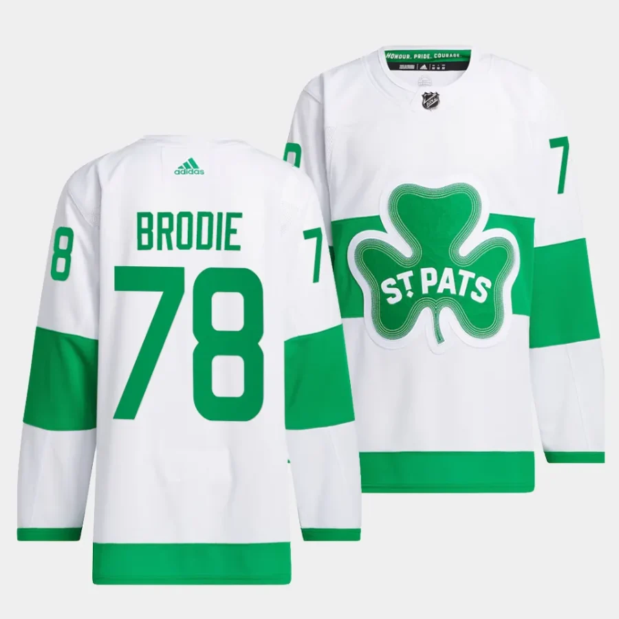 t.j. brodie maple leafs white 2024 st. patricks alternate primegreen authentic jersey