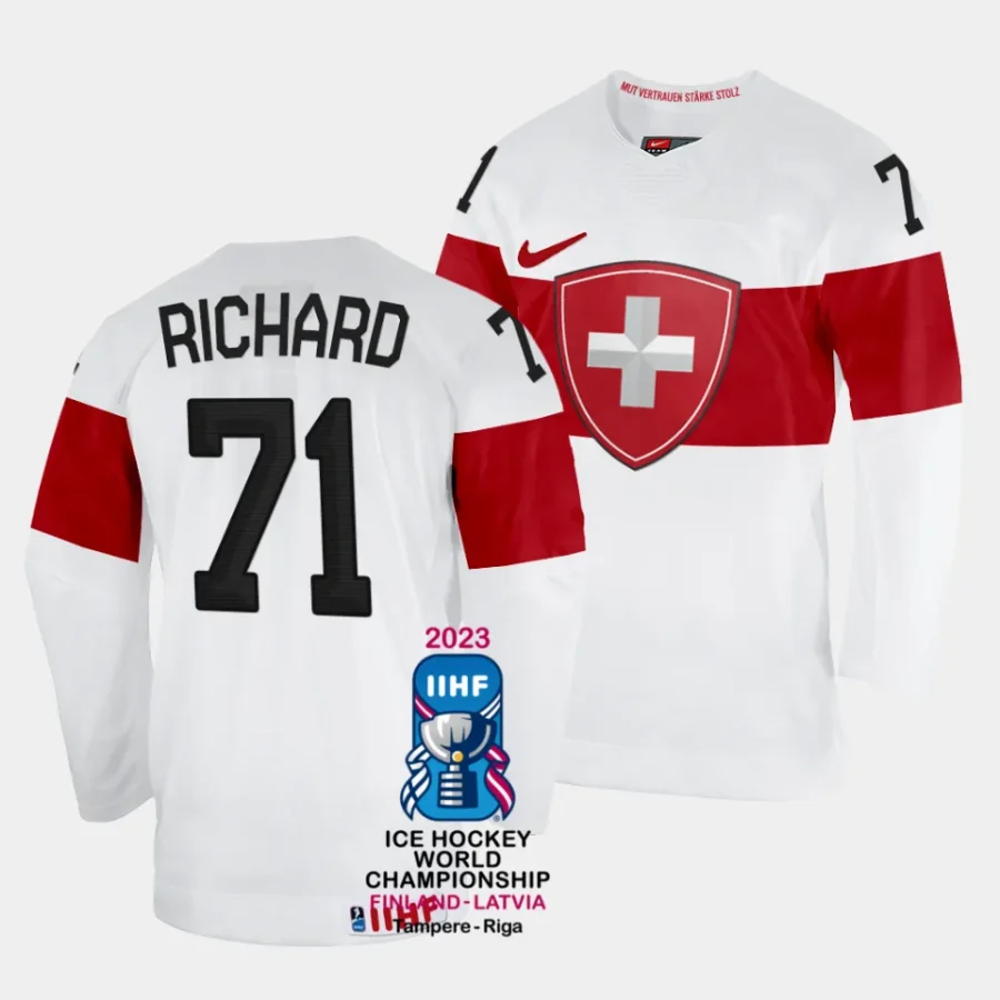 tanner richard switzerland 2023 iihf world championship home white jersey