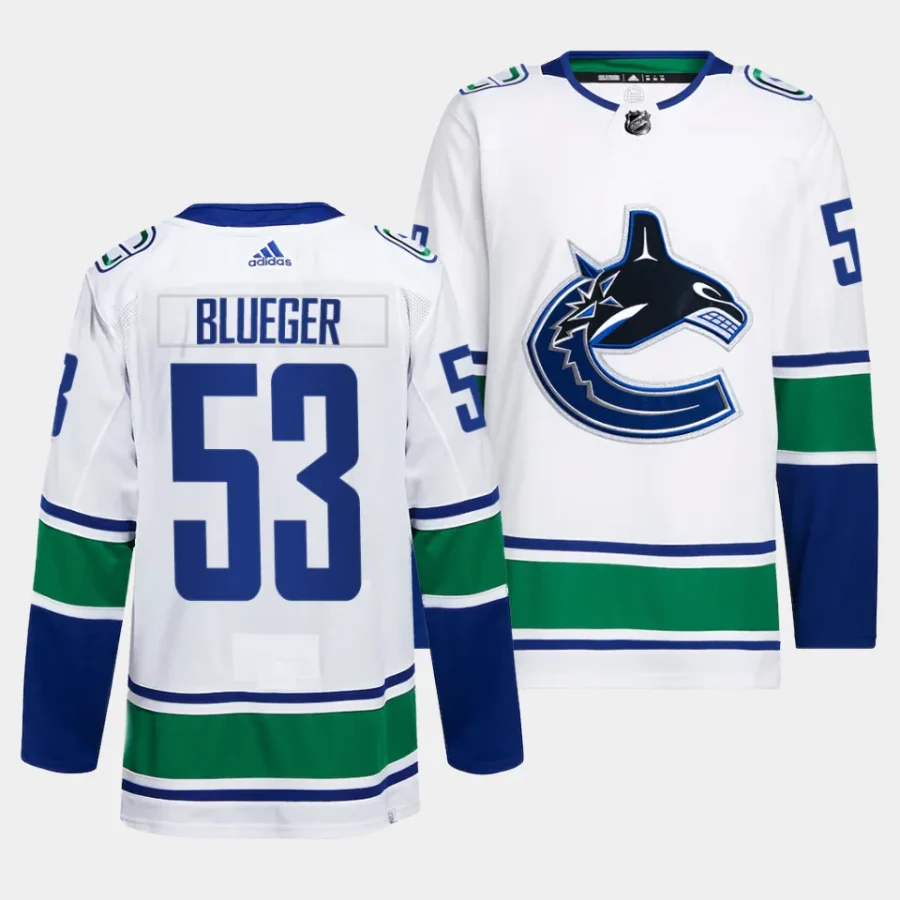 teddy blueger canucks white away authentic pro jersey