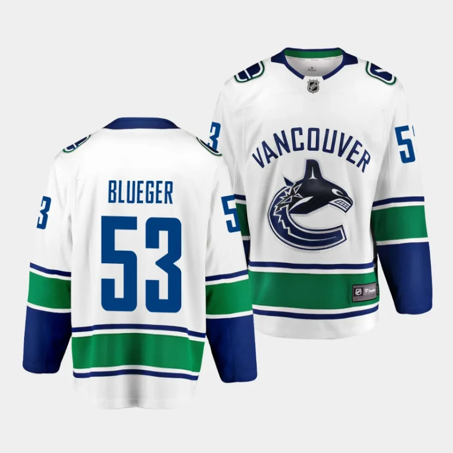 teddy blueger canucks white away breakaway player jersey