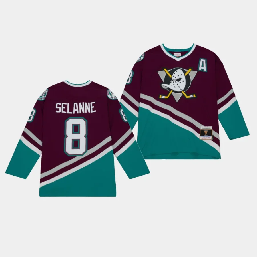 teemu selanne ducks purple blue line 1996 throwback jersey