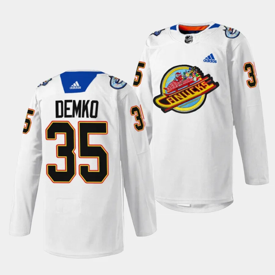 thatcher demko canucks white 2023christmas night pre game sweater jersey