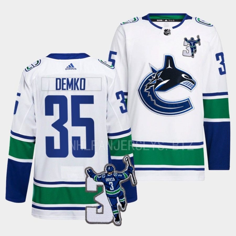 thatcher demko canucks white kevin bieska patch away jersey