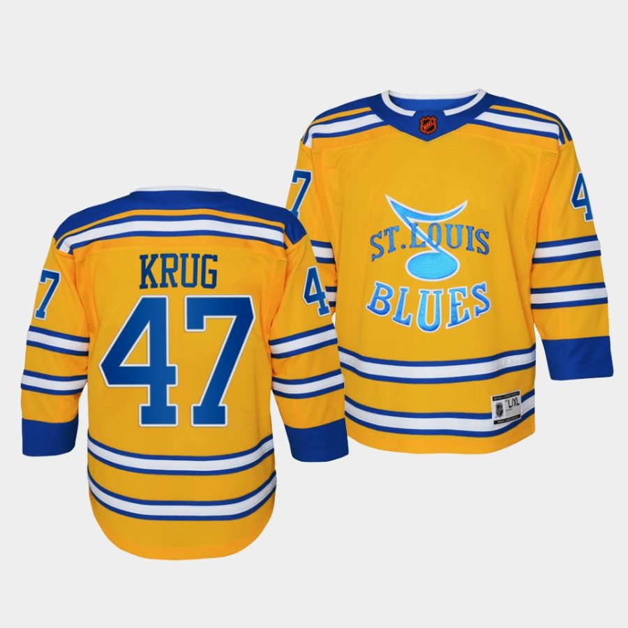 torey krug blues 2022special edition 2.0 youth yellow jersey