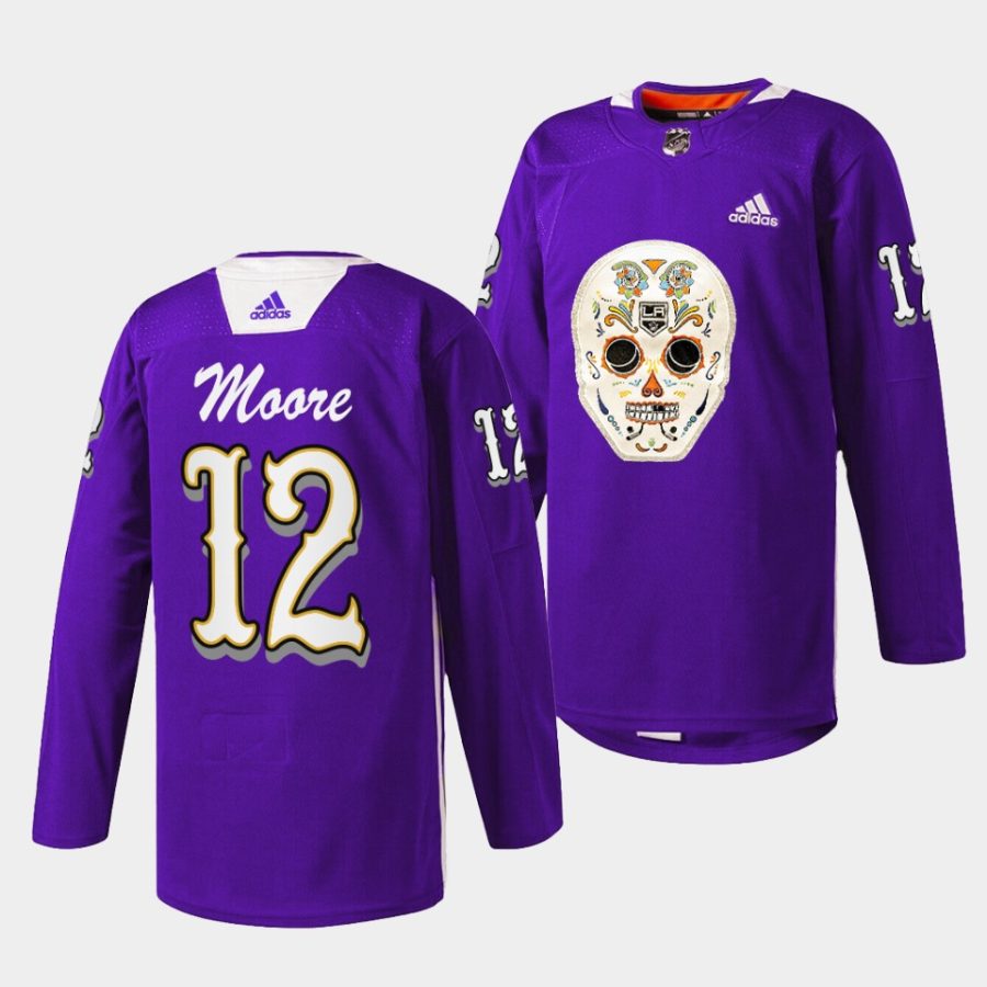 trevor moore la kings purple 2022dia de los metros night sugar skull warmup jersey