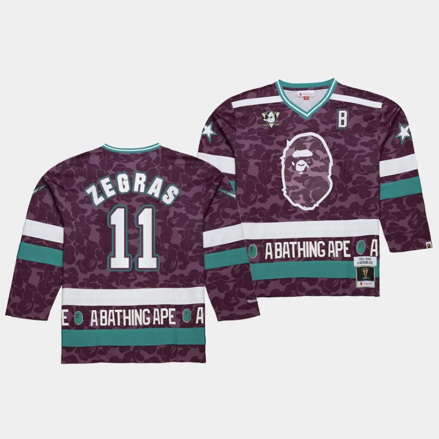 trevor zegras ducks purple nhl bape mitchell ness camo jersey