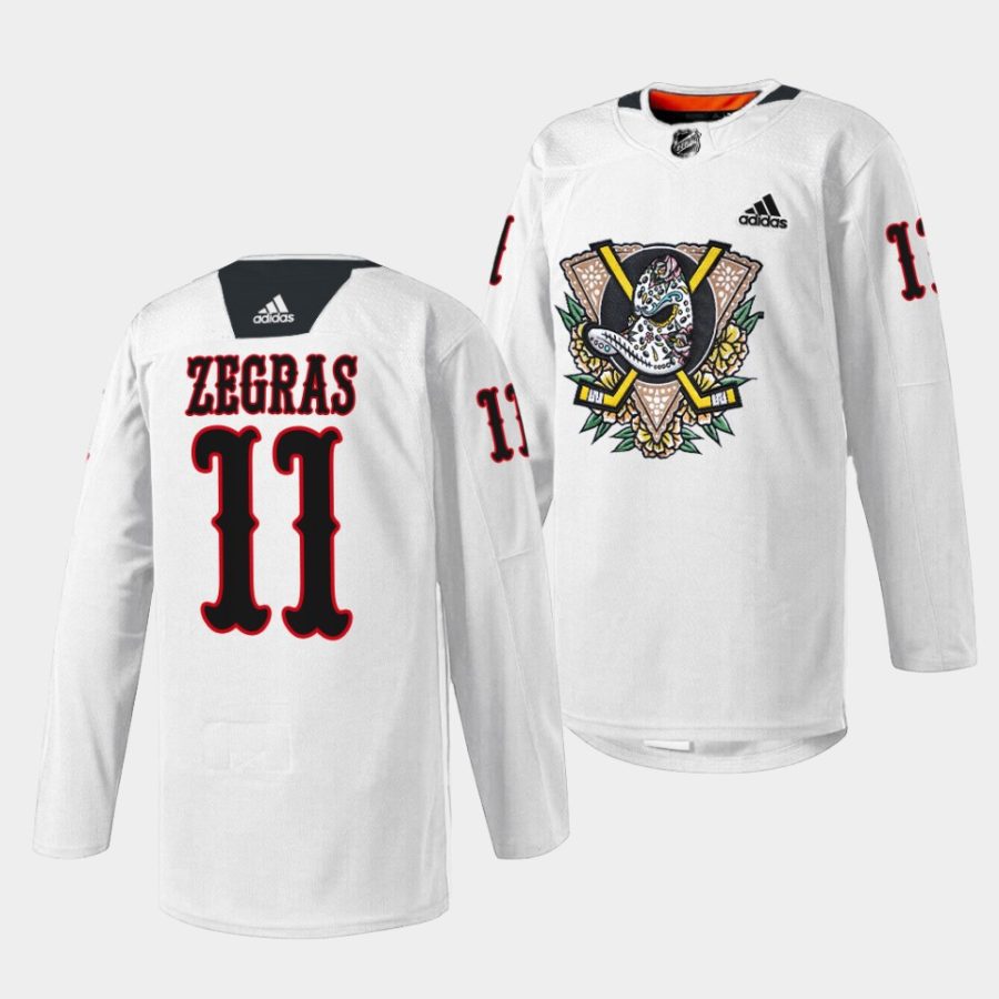 trevor zegras ducks warmup 2022dia de muertos night white jersey