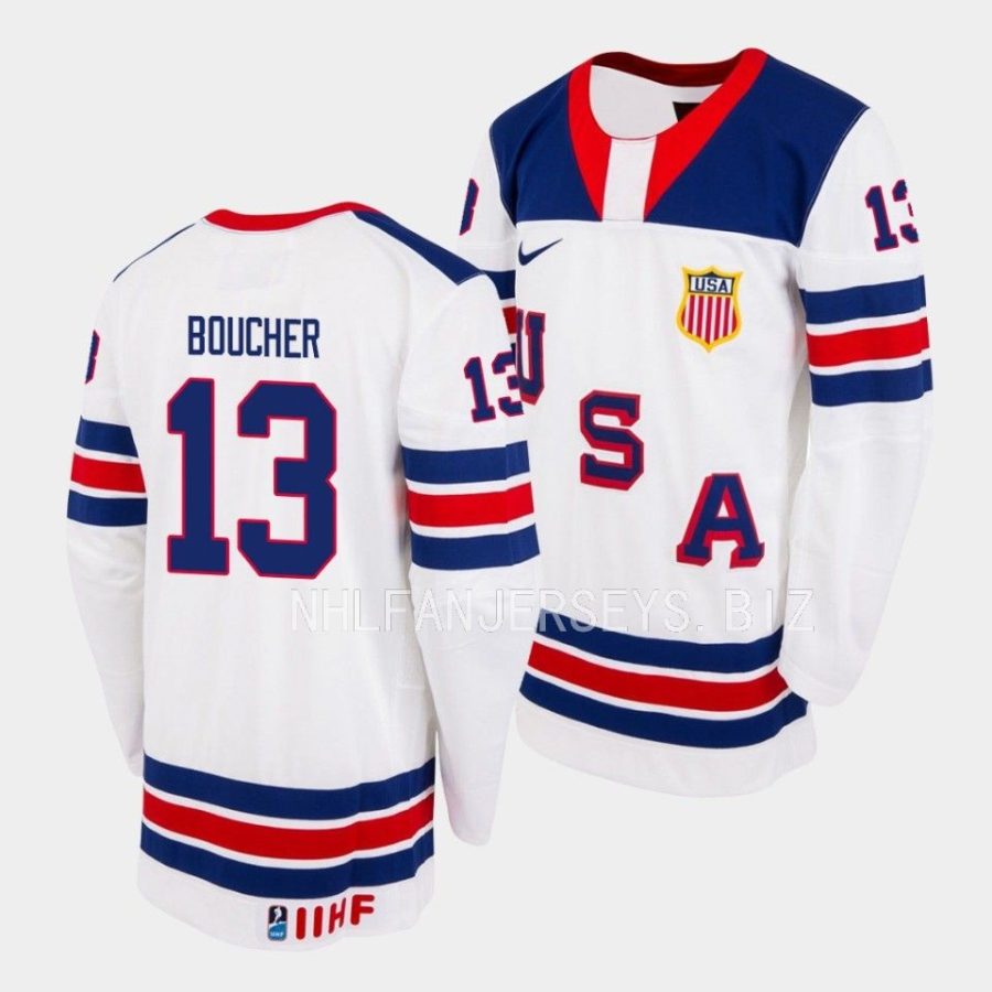 tyler boucher usa 2023 iihf world junior championship white jersey