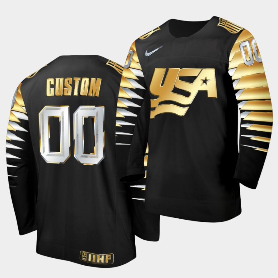 usa 2021 iihf world junior championship custom black golden limited edition jersey