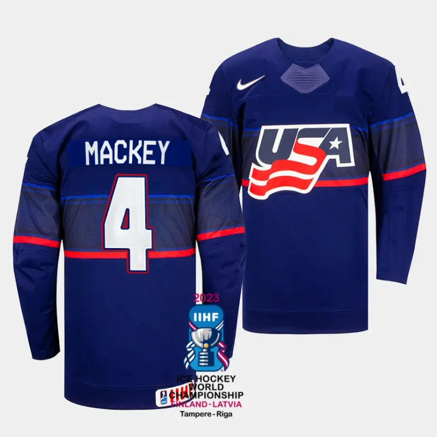 usa connor mackey 2023 iihf world championship blue away jersey