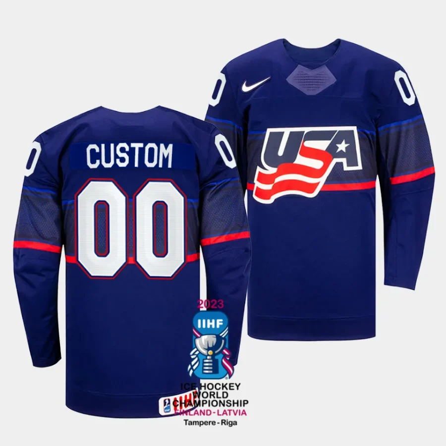 usa custom 2023 iihf world championship blue away jersey