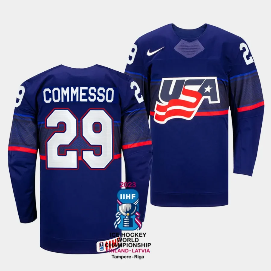 usa drew commesso 2023 iihf world championship blue away jersey