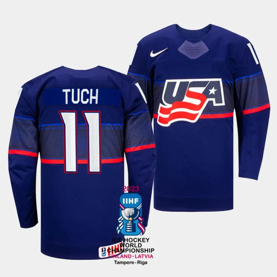 usa luke tuch 2023 iihf world championship blue away jersey