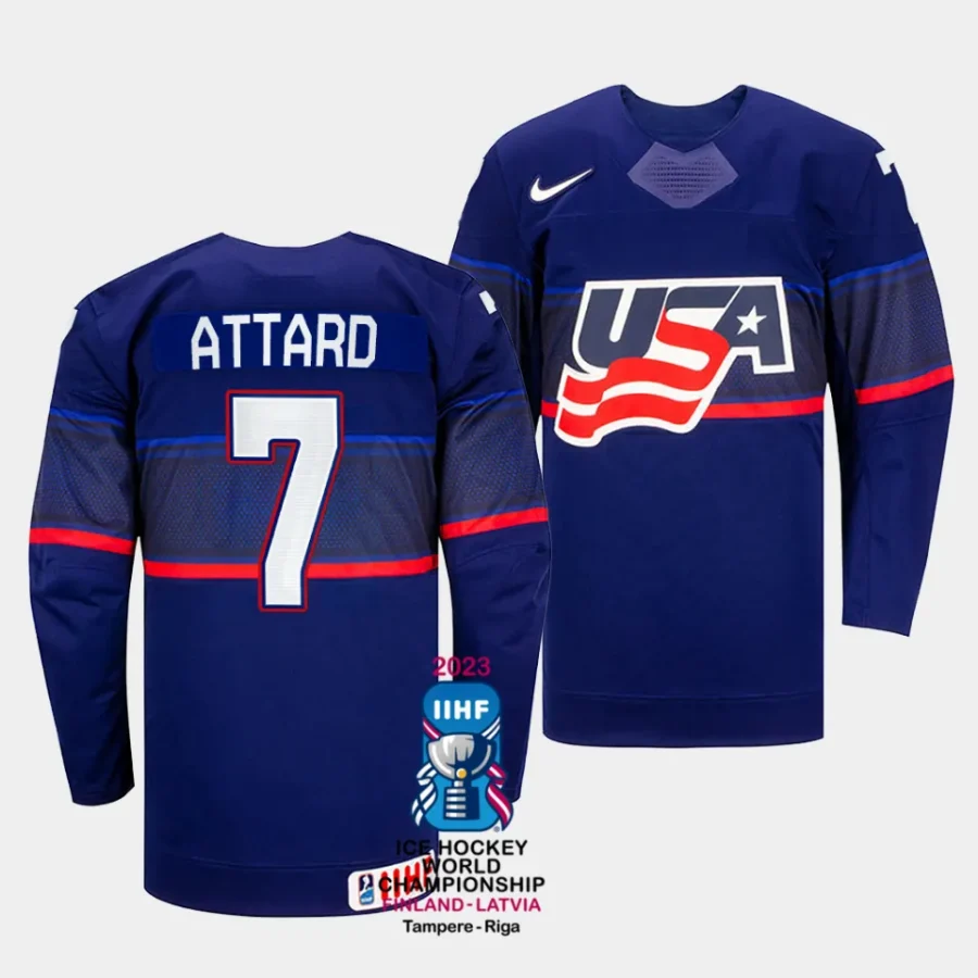 usa ronnie attard 2023 iihf world championship blue away jersey