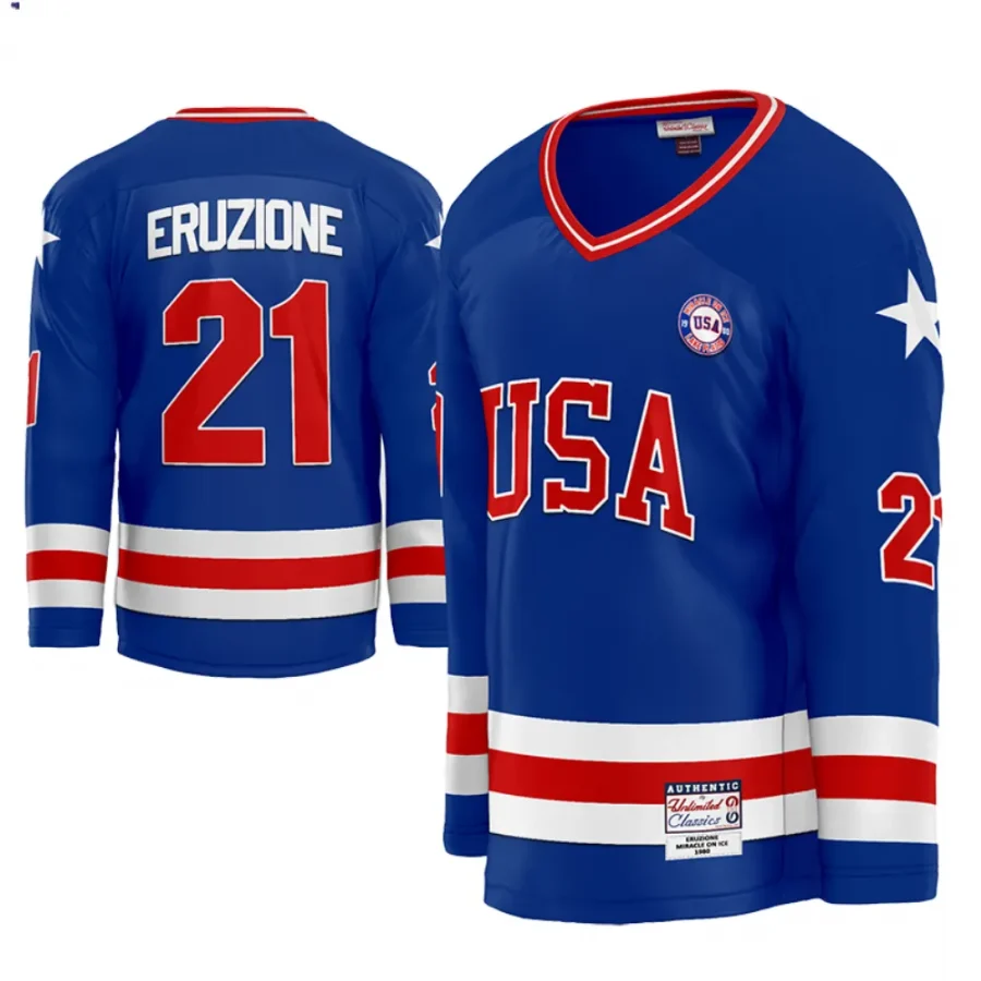 usa team mike eruzione miracle blue hockey jersey