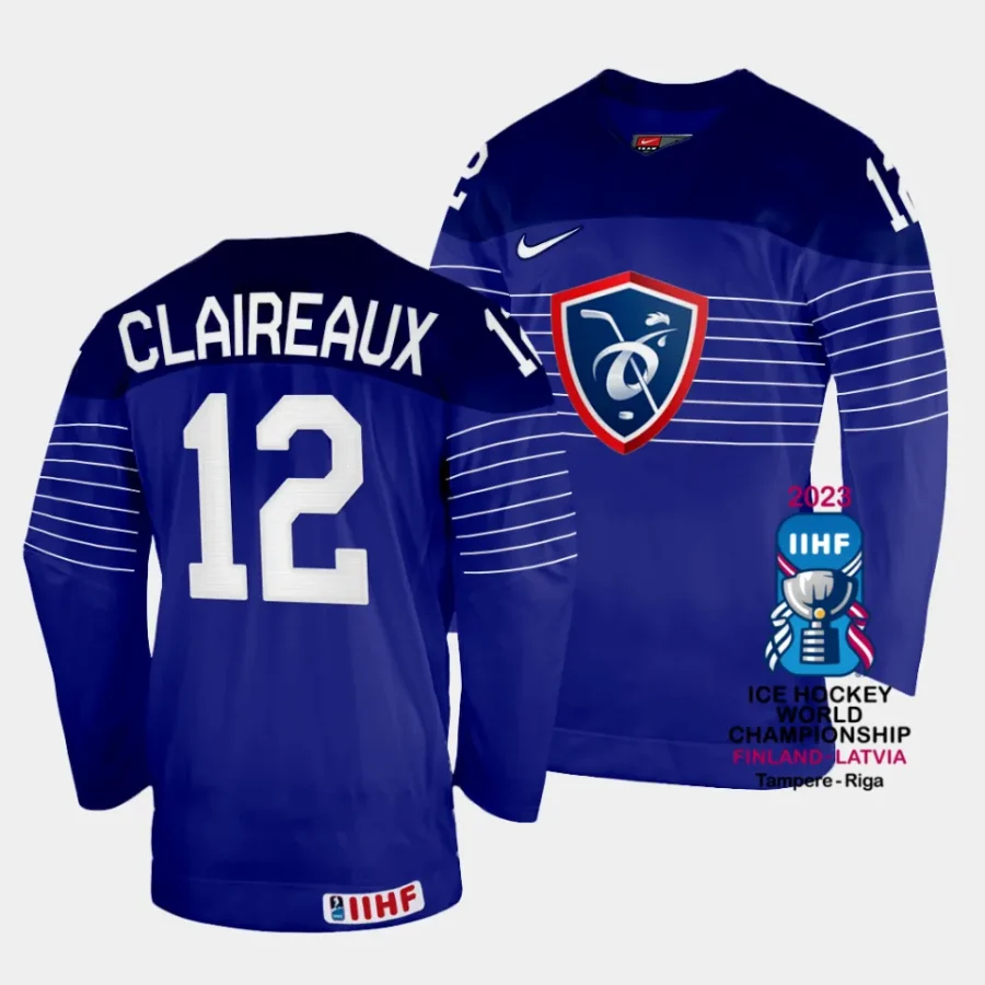 valentin claireaux france 2023 iihf world championship away blue jersey