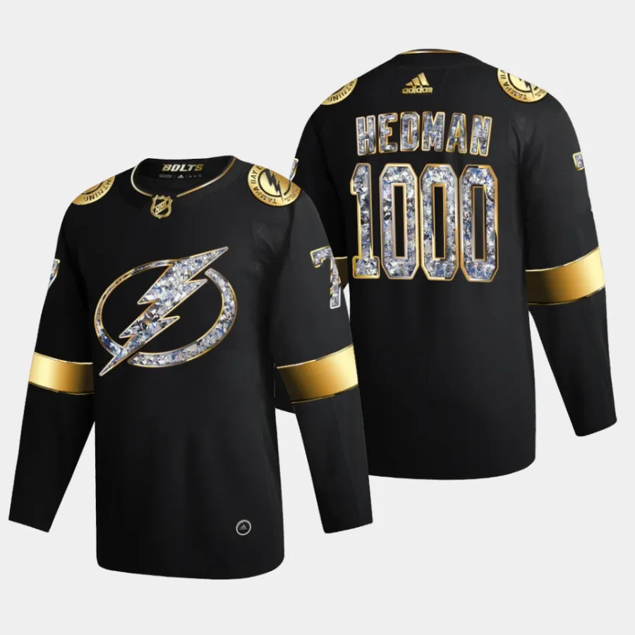 victor hedman lightning black 1000 career games golden diamond jersey