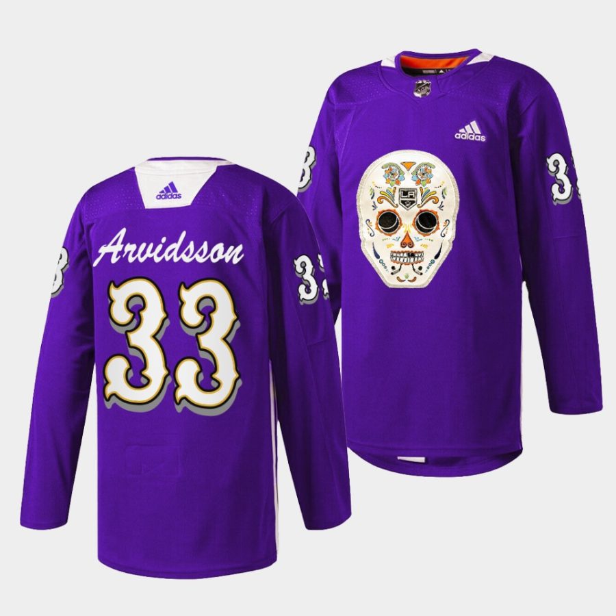 viktor arvidsson la kings purple 2022dia de los metros night sugar skull warmup jersey