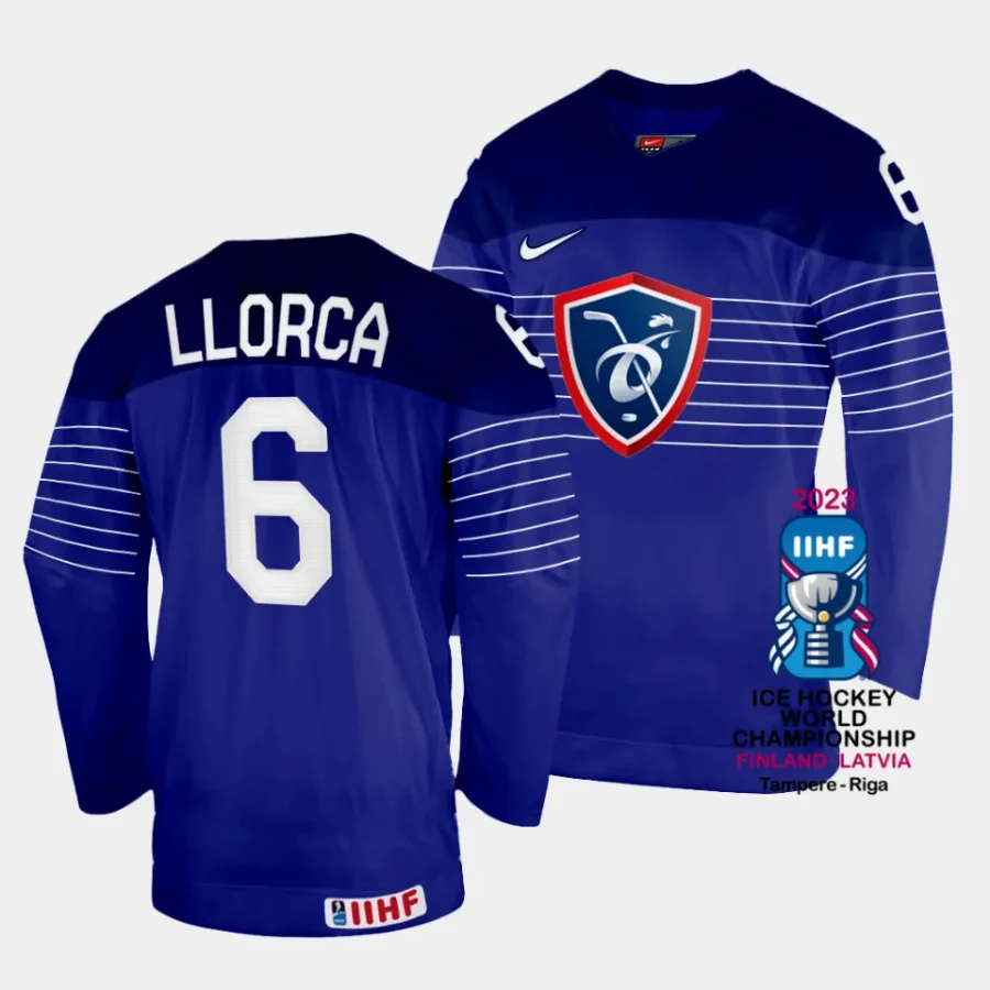 vincent llorca france 2023 iihf world championship away blue jersey