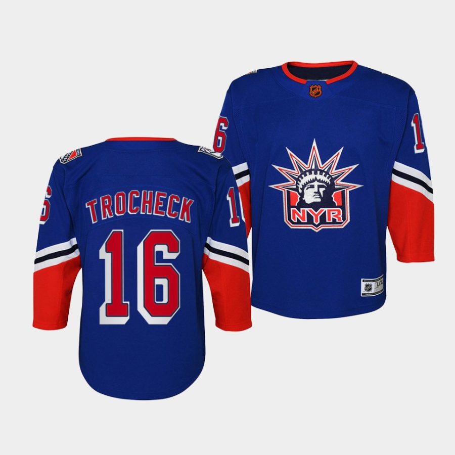 vincent trocheck rangers 2022special edition 2.0 youth blue jersey