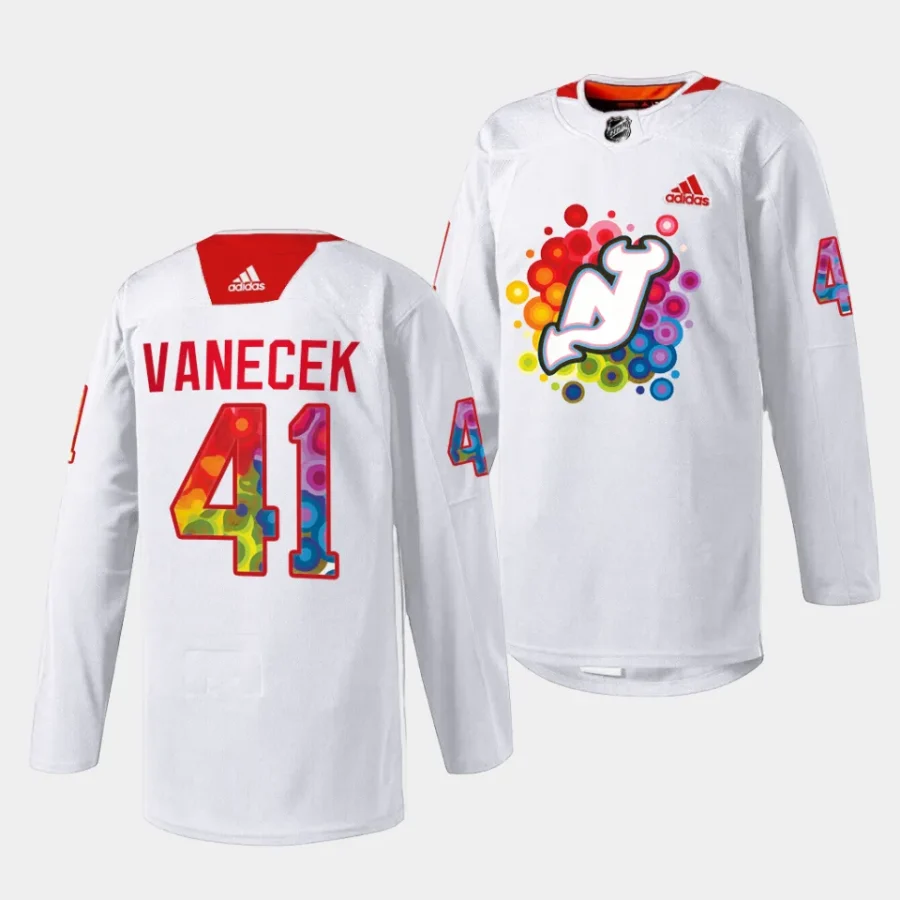 vitek vanecek devils white 2023 pride night special jersey