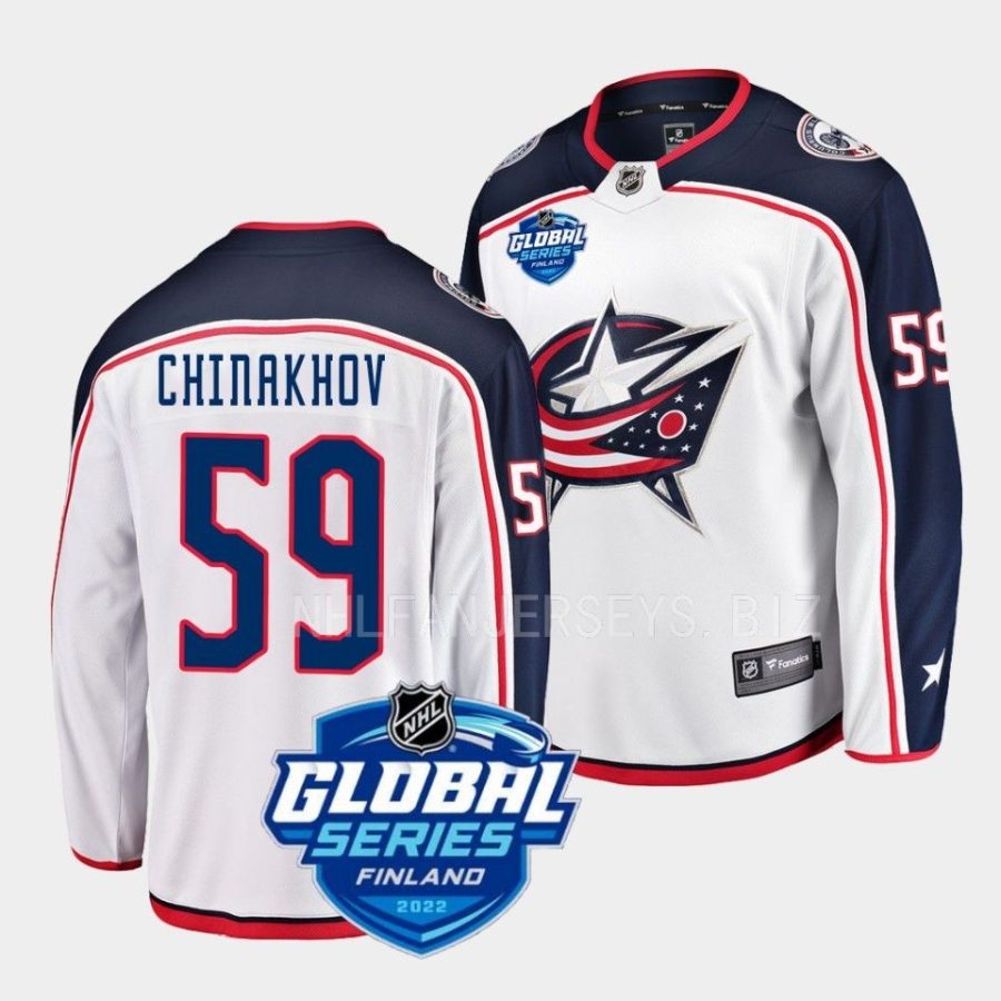 yegor chinakhov blue jackets white 2022 nhl global series away jersey