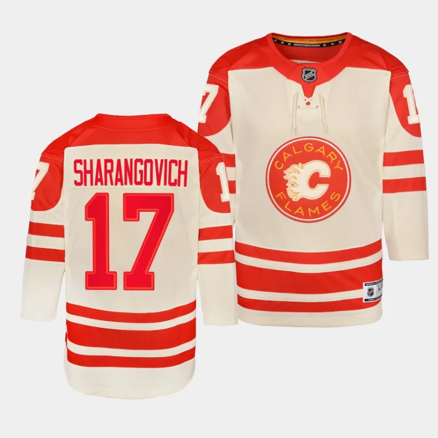 yegor sharangovich flames 2023 nhl heritage classic youth cream jersey